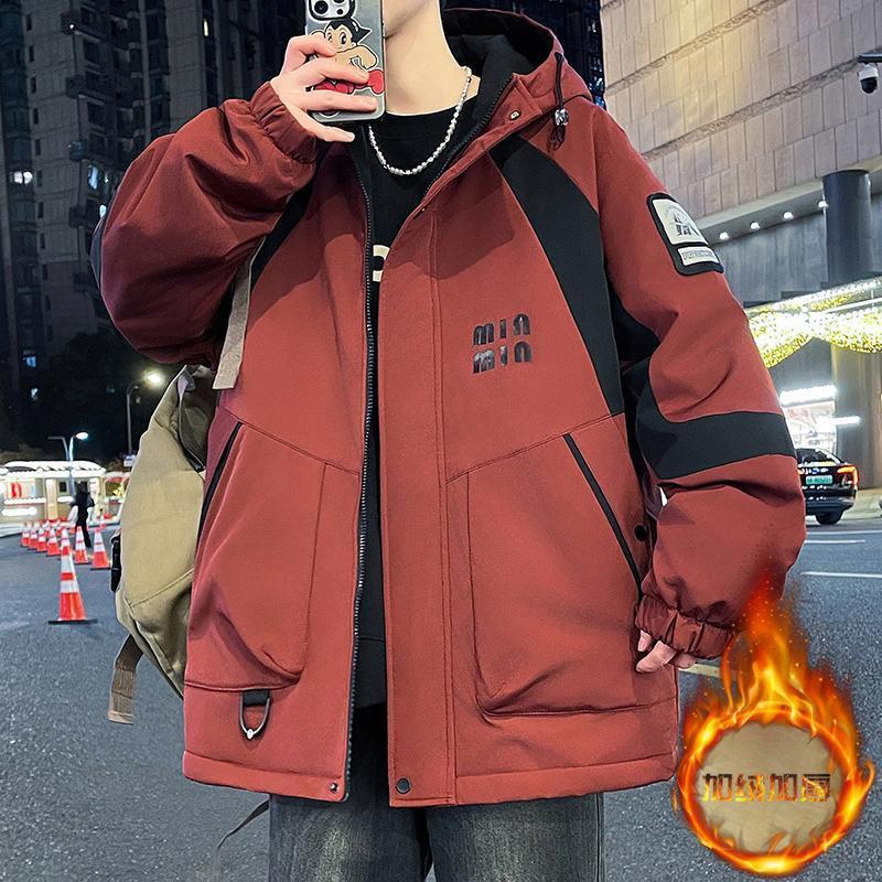 冲锋衣男冬季加绒加厚青少年男士连帽棉衣夹克外套初中生防寒棉服