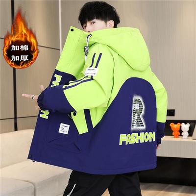 青少年外套男秋冬季夹棉冲锋衣潮流帅气初中学生大童棉服新款棉袄