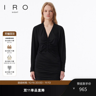 IRO Night 褶皱长袖连衣裙深V含莫代尔小黑裙法式轻奢春夏新款