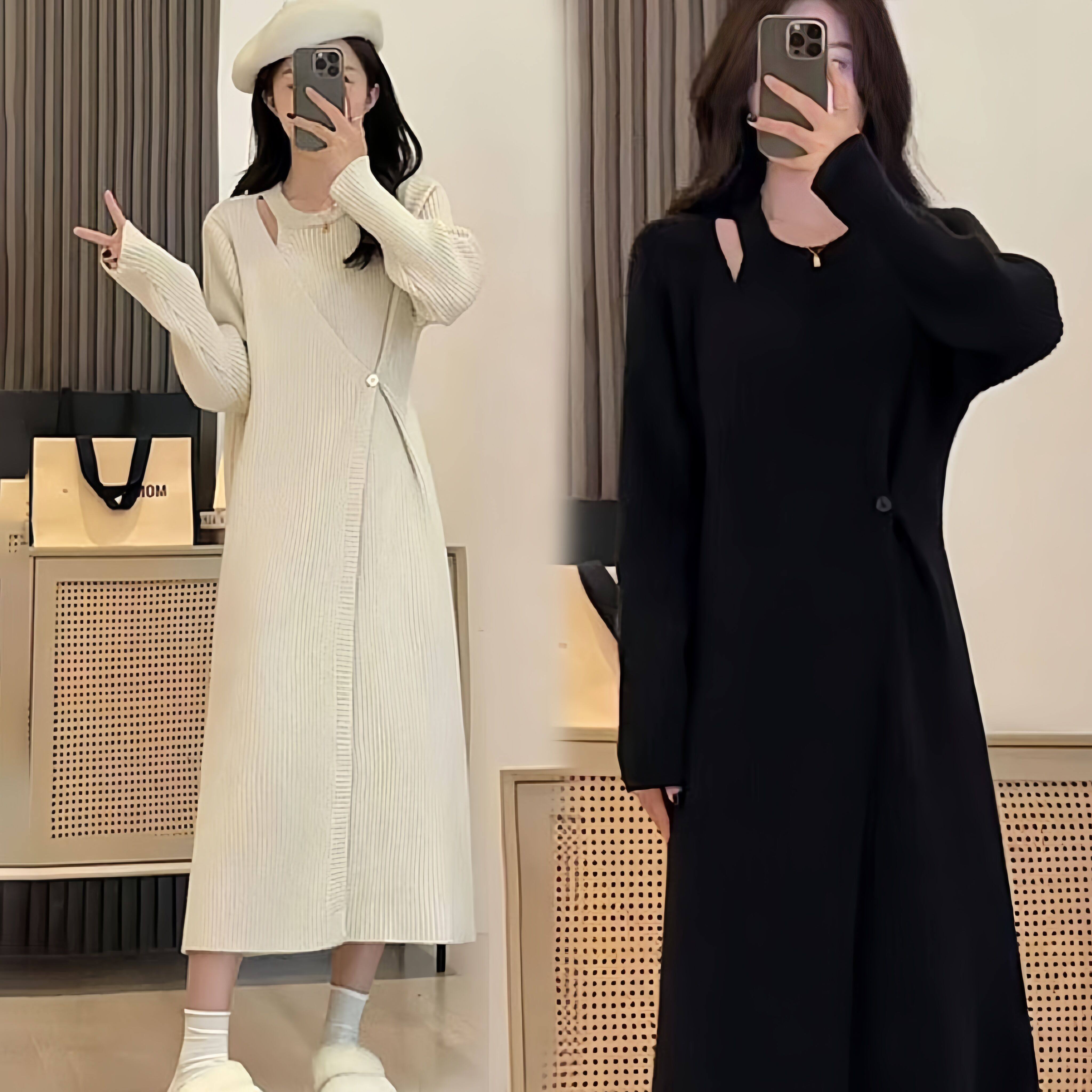 大码女装小众设计感毛衣连衣裙2025新款慵懒风针织衫长款裙子