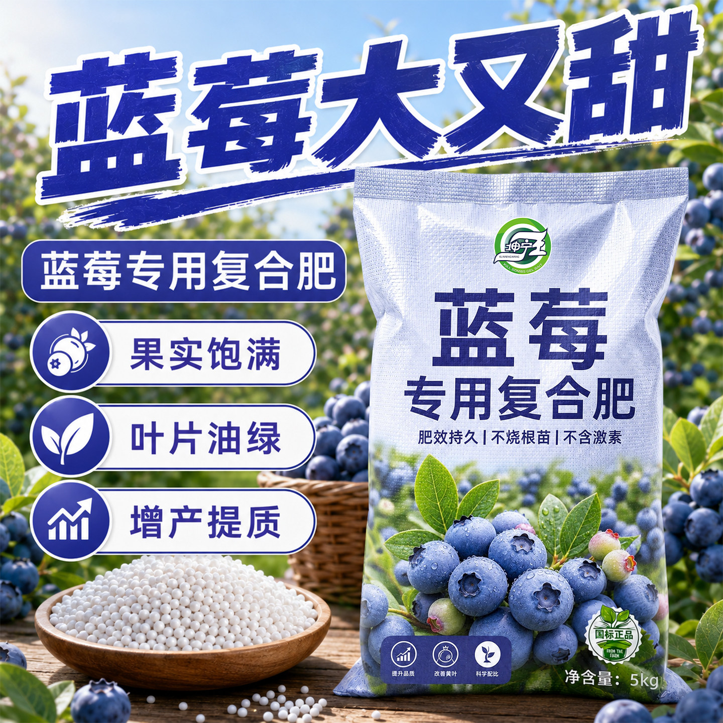 蓝莓专用肥蓝莓树果苗盆栽颗粒肥料改善黄叶掉叶促生长酸性复合肥图片