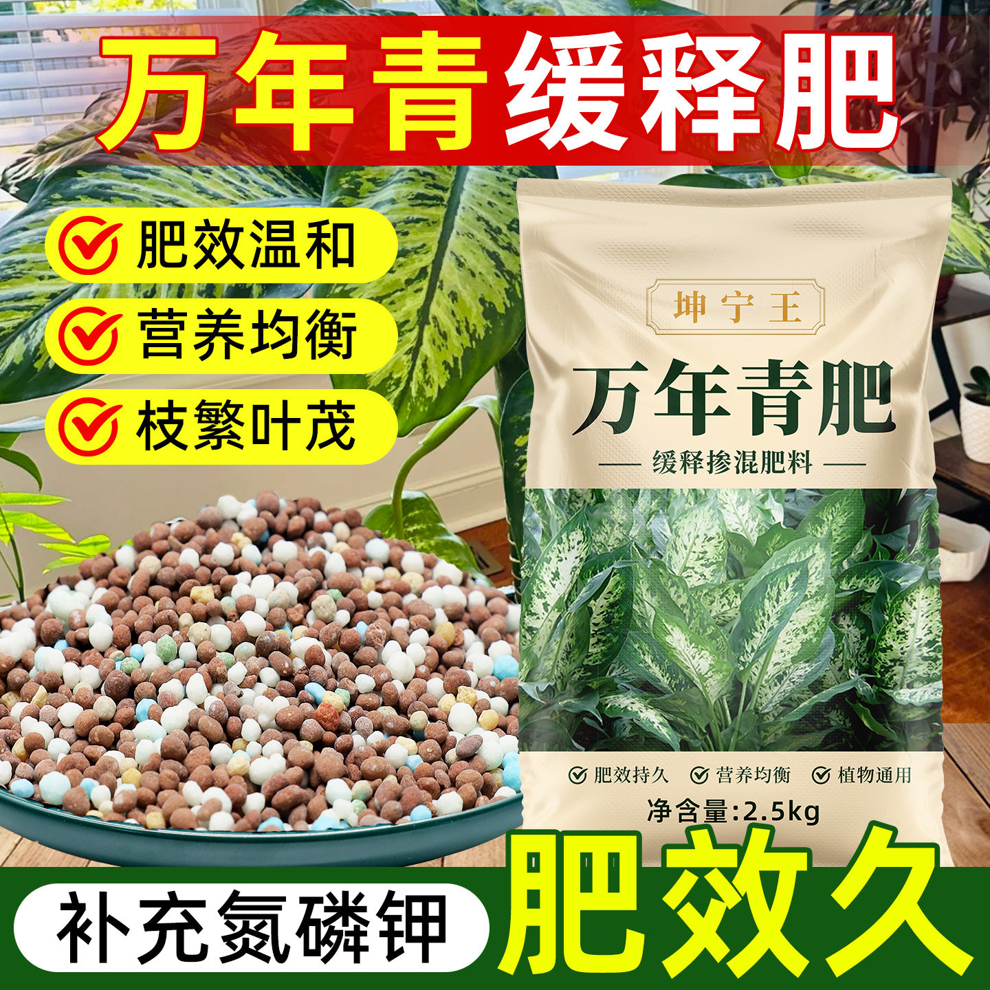 万年青肥料专用肥四季绿叶通用型有机肥花肥氮磷钾复合肥颗粒养料