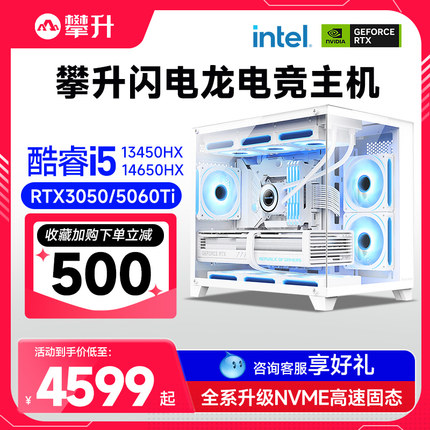攀升兄弟闪电龙13代I5 13450HX/I7 13650HX/3050/5060/5060TI台式电脑主机高配悟空电竞游戏直播设计师台式机