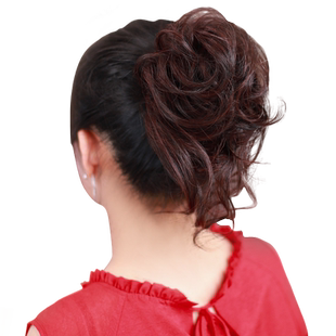 丸子头长须发圈盘发蓬松假发圈真发自然卷发圈花苞头懒人发饰