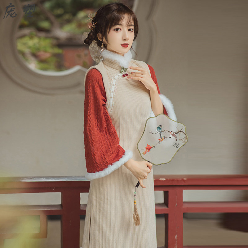 古装汉服冬季女加厚超仙中国风2021新款少女改良版连衣裙汉元素秋