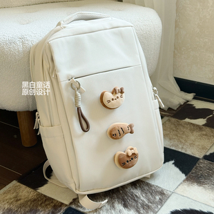 高颜值卡通猫饼公仔贴布双肩笔记本电脑包女16英寸可爱设计大容量收纳旅行背包适用联想拯救者y7000 r9000p
