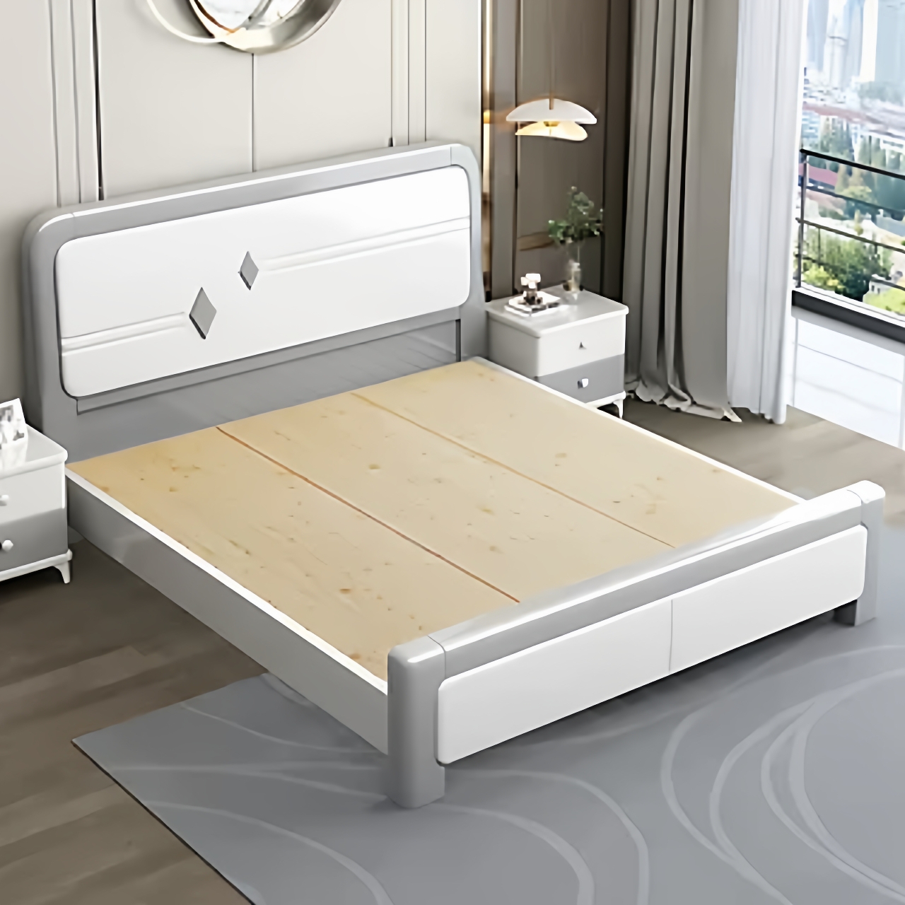 白色实木床现代简约1.8米主卧北欧双人出租房经济型榫卯全实木床