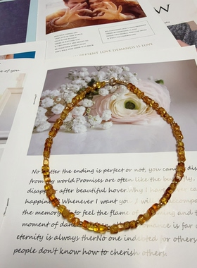 天然蜜蜡琥珀金珀血丝珀托帕石榴石串珠原创设计项链46cm