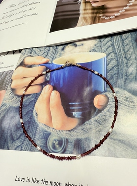 天然水晶石榴石珍珠串珠手作原创设计项链40cm