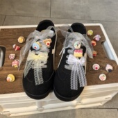 扣芭蕾风百搭甜酷装 饰蕾丝蝴蝶结鞋 饰 花高级感立体蛋糕装 可爱鞋