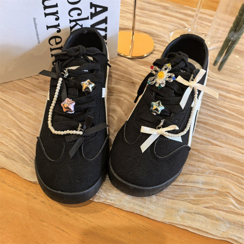 韩版复古芭蕾风蕾丝鞋带扣鞋花