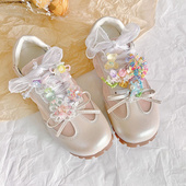 清新田野风手工串珠花朵花束鞋 花 带扣自然调色板多巴胺少女精致鞋