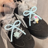 小香风多巴胺彩色珍珠蓝色粉色蝴蝶结鞋 扣可拆卸 饰鞋 花德训鞋 装