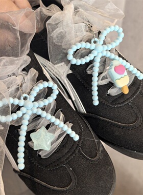 小香风多巴胺彩色珍珠蓝色粉色蝴蝶结鞋花德训鞋装饰鞋扣可拆卸