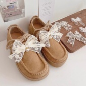 带扣珍珠挂件鞋 新品 饰扣蕾丝蝴蝶结鞋 子装 扣 东大门高级感小香风鞋