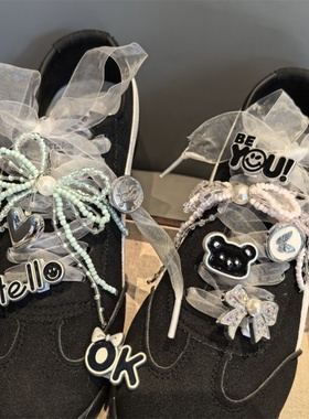 芭蕾风德训鞋串珠蝴蝶结鞋花银灰色字母小熊鞋带扣爱心水晶装饰扣