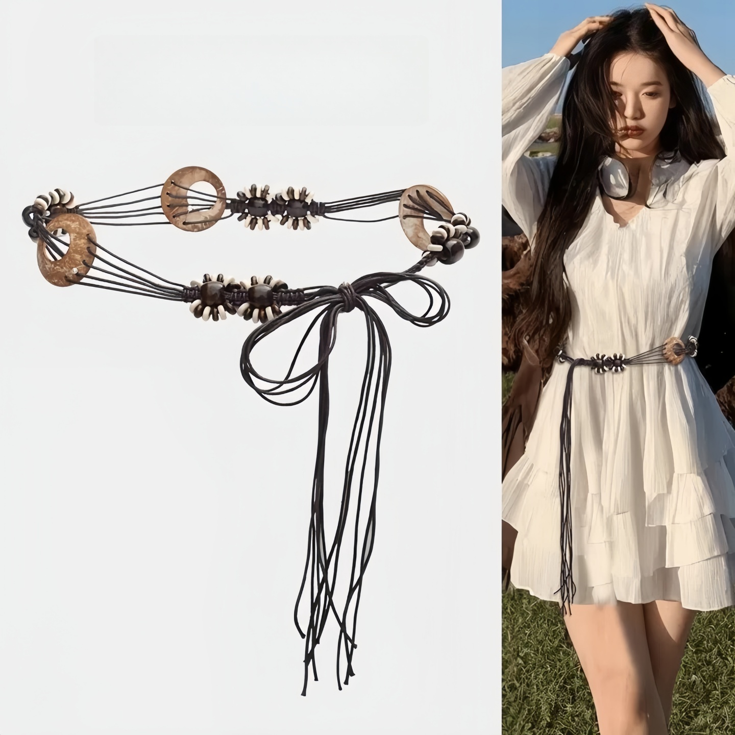 波西米亚风细腰带女士连衣裙搭配
