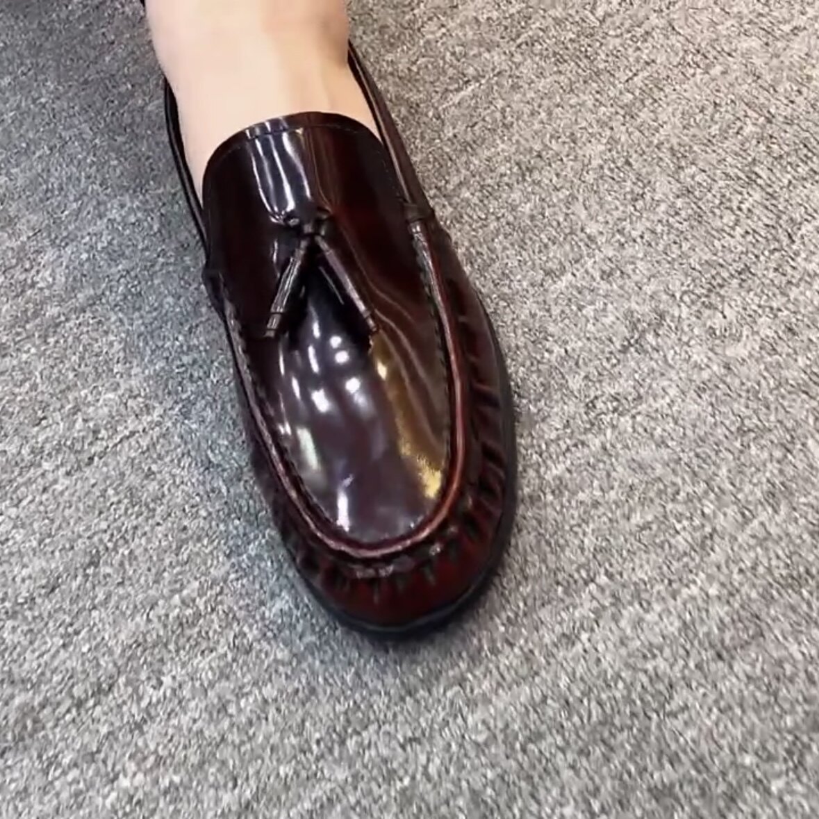 2933欧洲站男士欧货男鞋休闲皮鞋商务一脚蹬漆皮豆豆鞋真皮乐福鞋