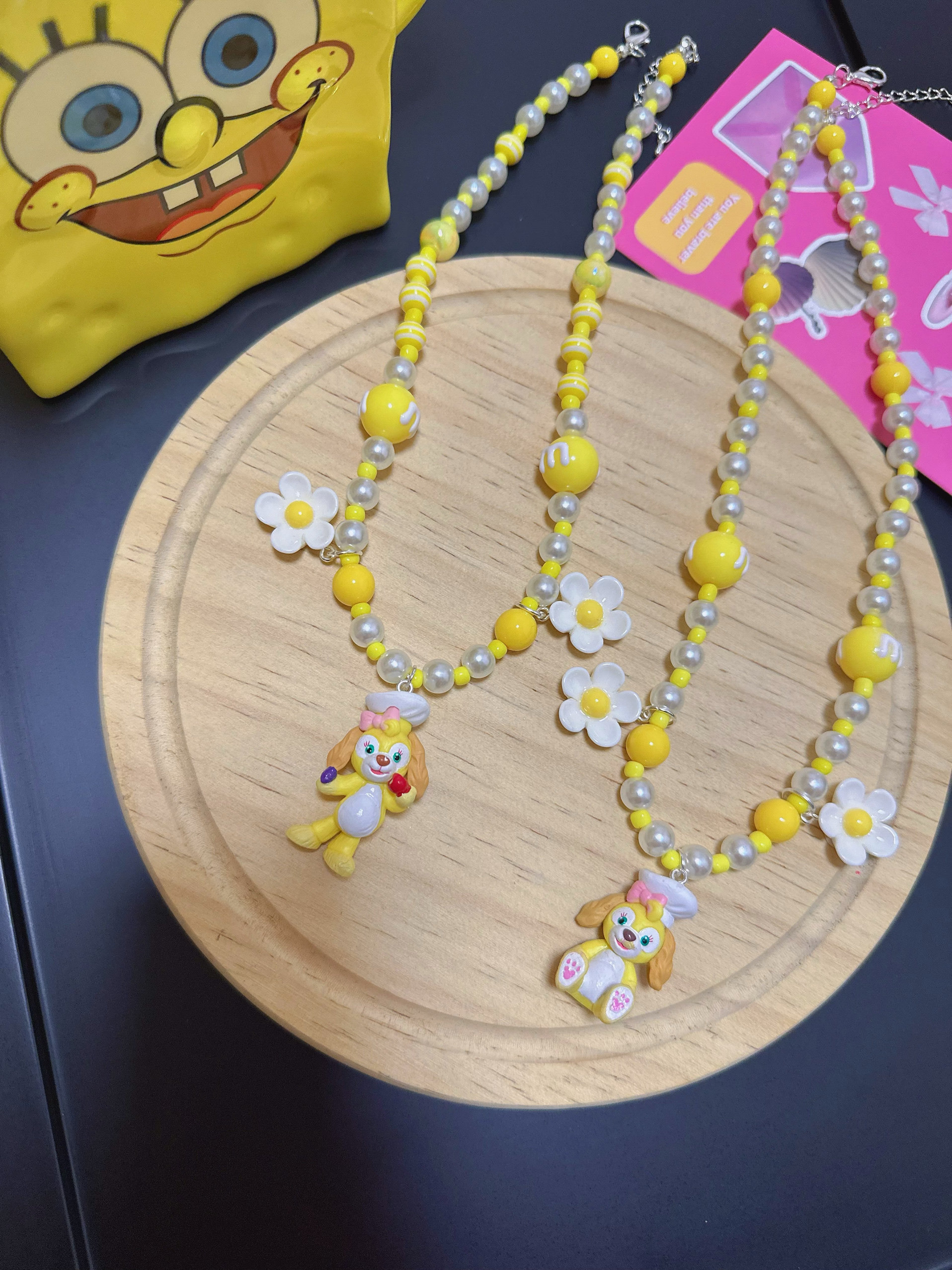 Liya手作卡通饰品迪士尼拍照可琦安饼饼狗花朵珍珠项链多巴胺饰品