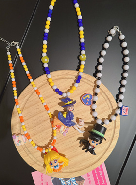 原创手作夜礼服假面亚美亚克力彩色串珠项链颈链成人儿童项链配饰