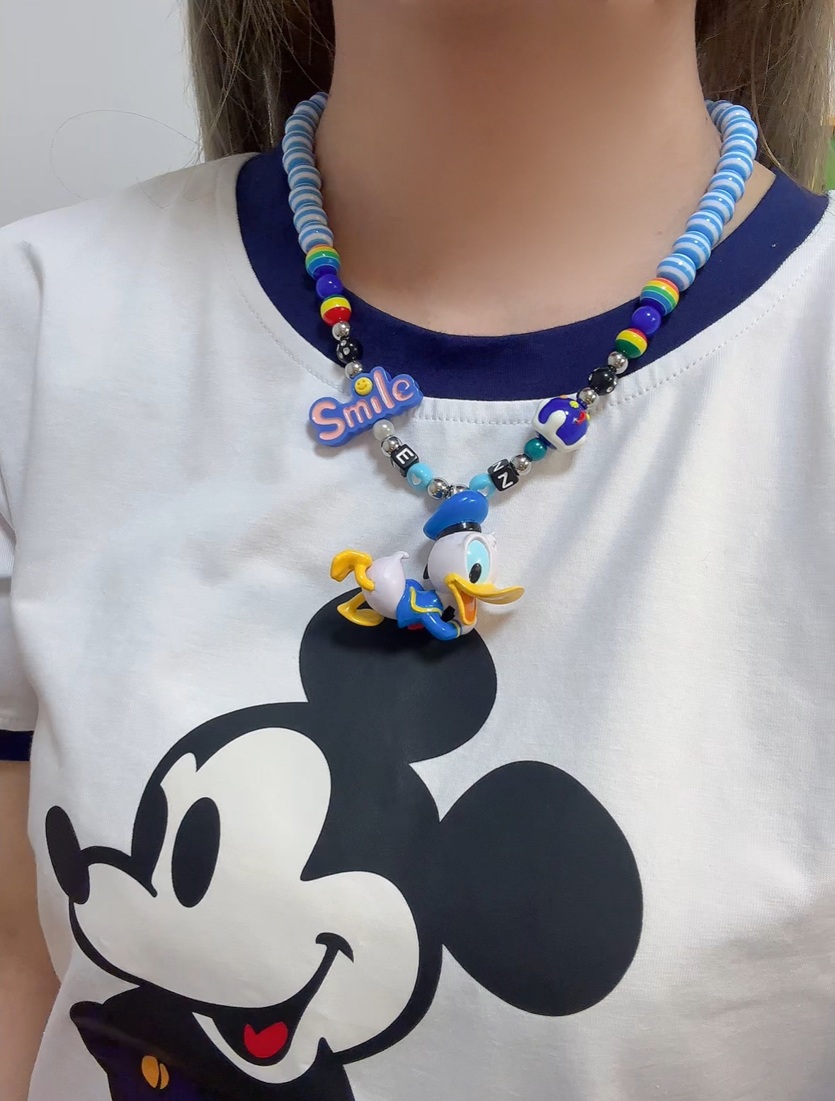 Liya手作迪士尼正版唐老鸭可爱卡通多巴胺项链女彩色串珠潮流饰品