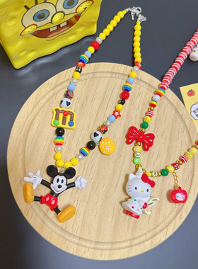Liya手作迪士尼拍照米奇唐老鸭饼饼狗hellokitty多巴胺彩色项链女