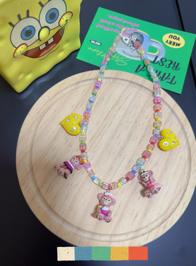 Liya手作迪士尼达菲家族雪莉玫蝴蝶结小熊项链卡通多巴胺串珠项链