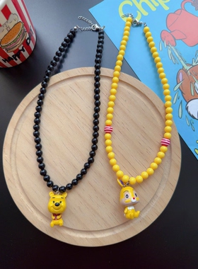 原创卡通可爱维尼熊跳跳虎多巴胺彩色串珠项链女童嘻哈毛衣链配饰