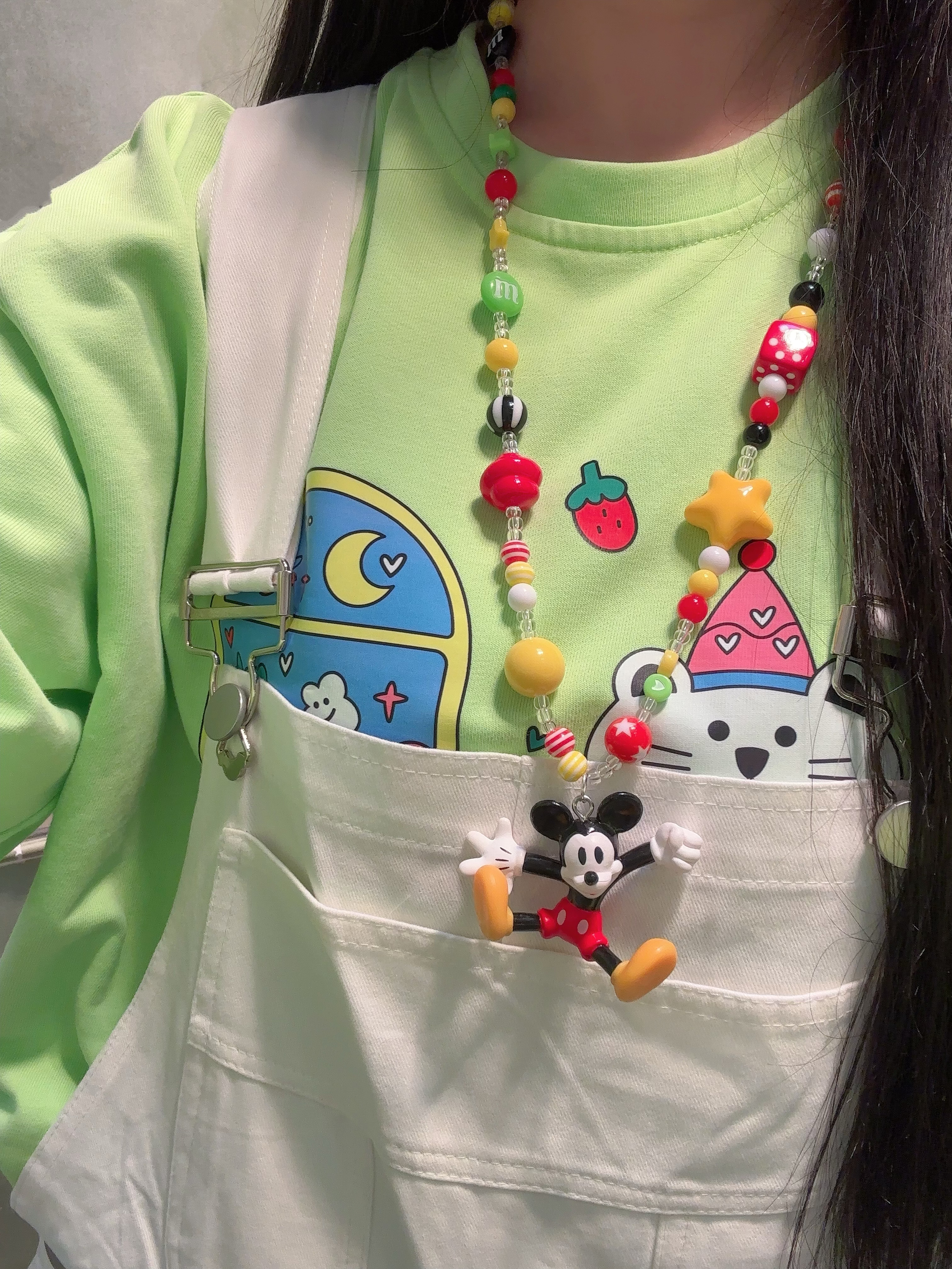 原创迪士尼卡通hellokitty米奇拉布布吊坠串珠项链多巴胺彩色饰品