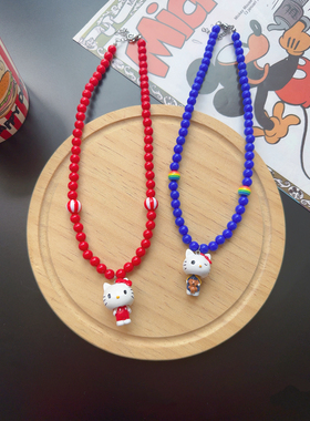 原创卡通可爱hellokitty项链多巴胺彩色串珠女百搭潮流有趣配饰品