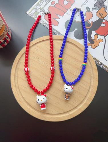 原创卡通可爱hellokitty项链多巴胺彩色串珠女百搭潮流有趣配饰品