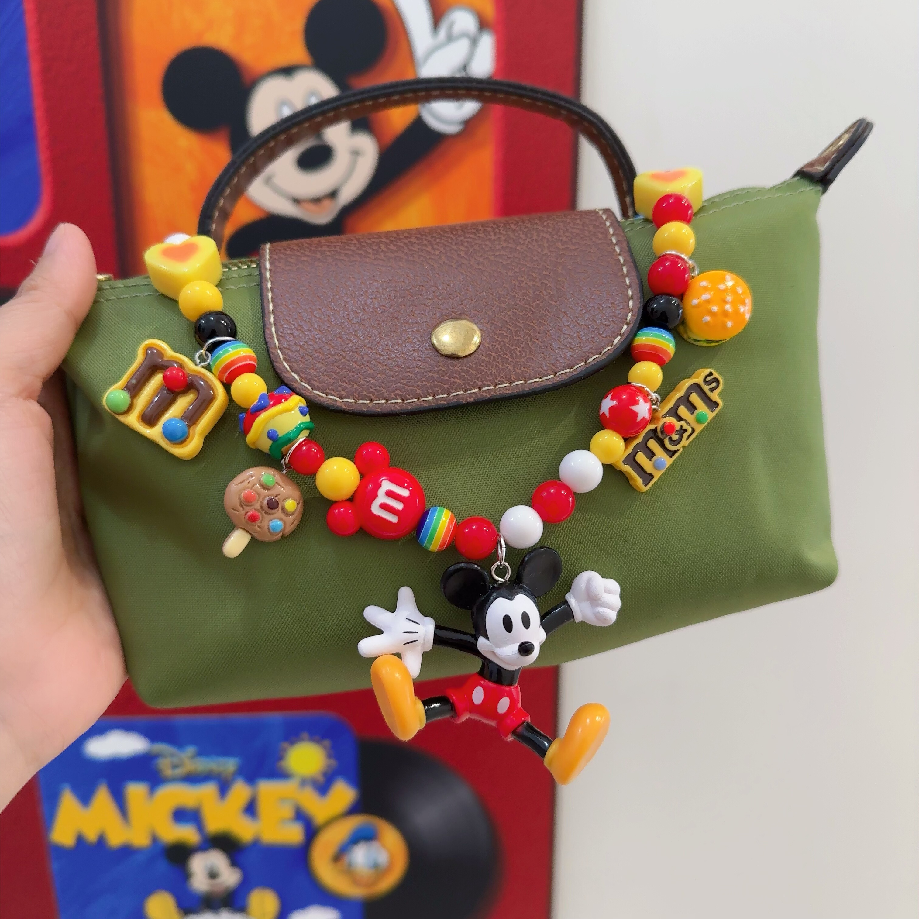 迪士尼米奇卡通彩色串珠手机链包包挂件男女嘻哈牛仔腰链裤链配饰