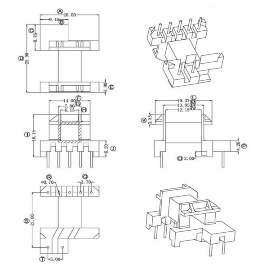 EF20骨架磁芯配套卧式5+2针排距=21mm变压器材料