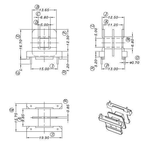 EE19双槽骨架镜面磁芯卧式2+2针排距=13mm高频变压器电源开关材料