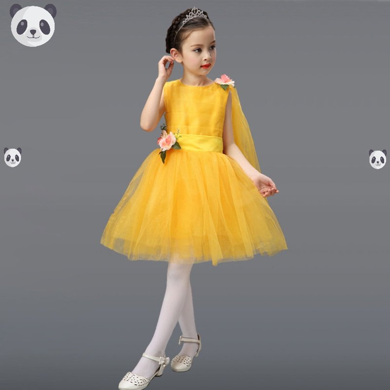 六一儿童公主裙合唱主持人走秀演出服夏女童蓬蓬纱裙舞蹈裙表演服