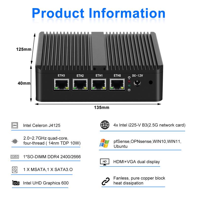 迷你主机四核j4125迷你电脑无风扇n4000小主机工控软路由mini pc