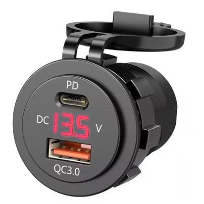汽车改装QC3.0+ TYPE-C PD快速充电带电压表12-24v汽车手机充电
