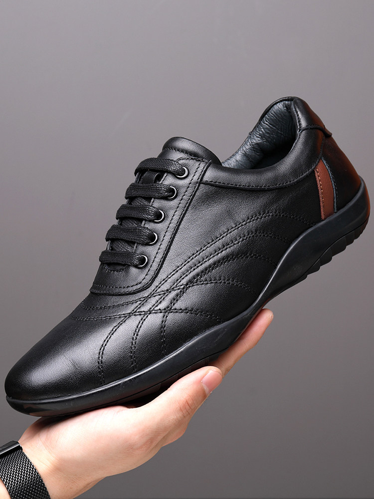 男鞋冬季加绒2025新款跑步运动鞋子潮鞋英伦软底男士休闲皮鞋真皮