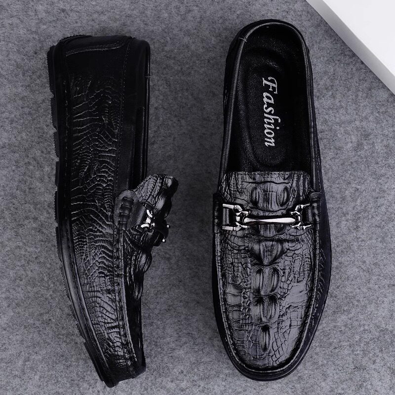 男鞋2025新夏季透气滑上懒人豆豆鞋英国商务男士休闲皮鞋真皮