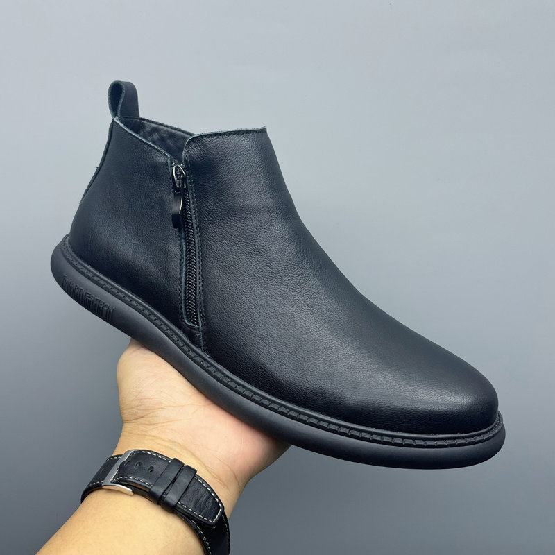 马丁靴男中帮冬季加绒2025新款高帮皮靴英伦男士切尔西短靴子真皮