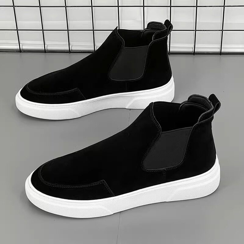 马丁靴男款中帮冬季加绒2025新款软皮运动板鞋高帮男士切尔西靴子