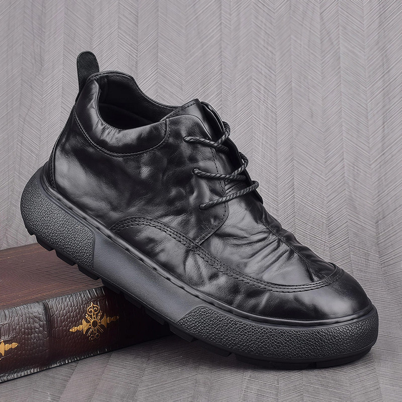 男鞋冬季加绒2025新款英伦风马丁靴商务软底高帮男士休闲皮鞋真皮