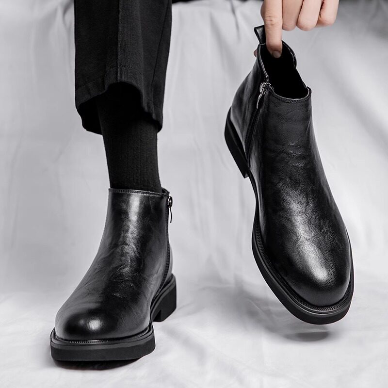 马丁靴男款高帮冬季2025新款软皮短靴增高英伦中帮男士切尔西靴子