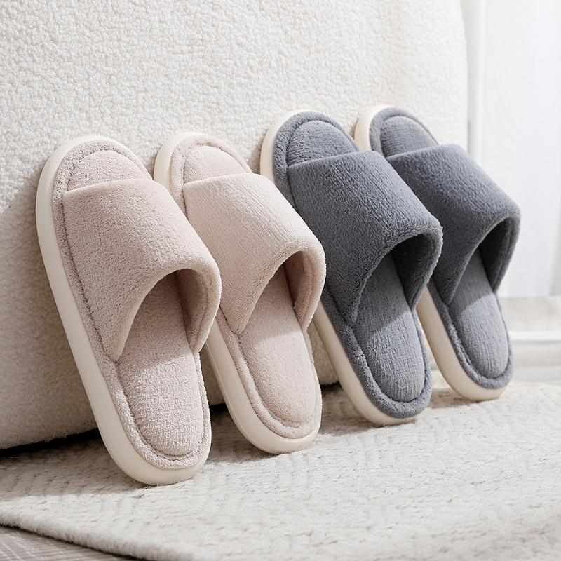 日式木地板开 口棉拖鞋女秋冬抗菌防滑静音软底男家用室内情侣四