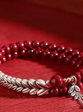 岁岁平安新年款手链3D银麦穗朱砂女士本命年南阳朱砂手链节日礼物