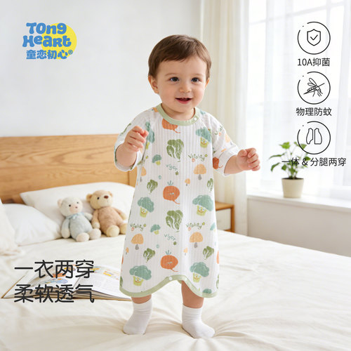 婴儿短袖睡袍夏季纯棉连体睡衣