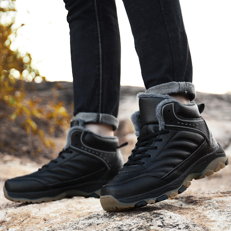 WINTER COTTON SHOES MENS HIGH-TOP WARM FLEECE THICKENED SNOW BOOTS PLUS SIZE 46 WATERPROOF AND NON-SLIP DAD SHOES FOR MIDDLE-AGED AND ELDERLY PEOPLE