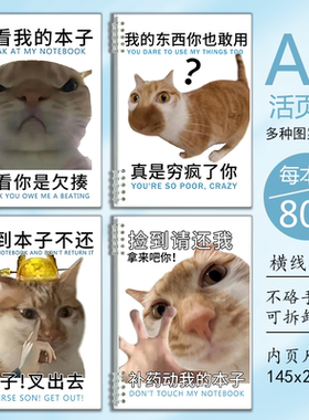 搞怪沙雕小猫表情包学生本子笔记本日记本可爱活页本横线作业本A5