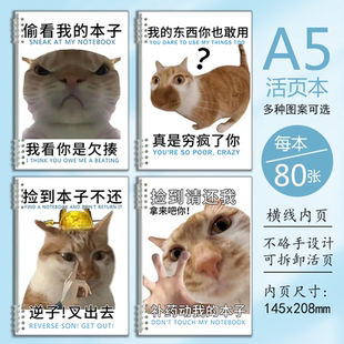 搞怪沙雕小猫表情包学生本子笔记本日记本可爱活页本横线作业本A5