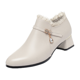 中年女士皮鞋女款高跟鞋粗跟单鞋真皮女鞋软底软皮中跟妈妈鞋舞鞋